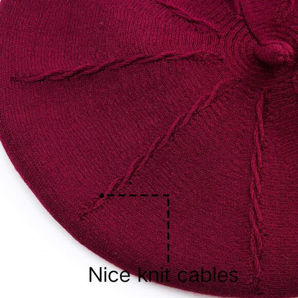 7698 2 Layers French Beret Elegant Winter Warm Hats For Women Cable Knit main image 6